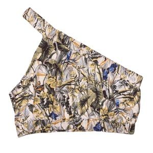 Abercrombie & Fitch Floral One-Shoulder Crop Top in Yellow, Green, Blue